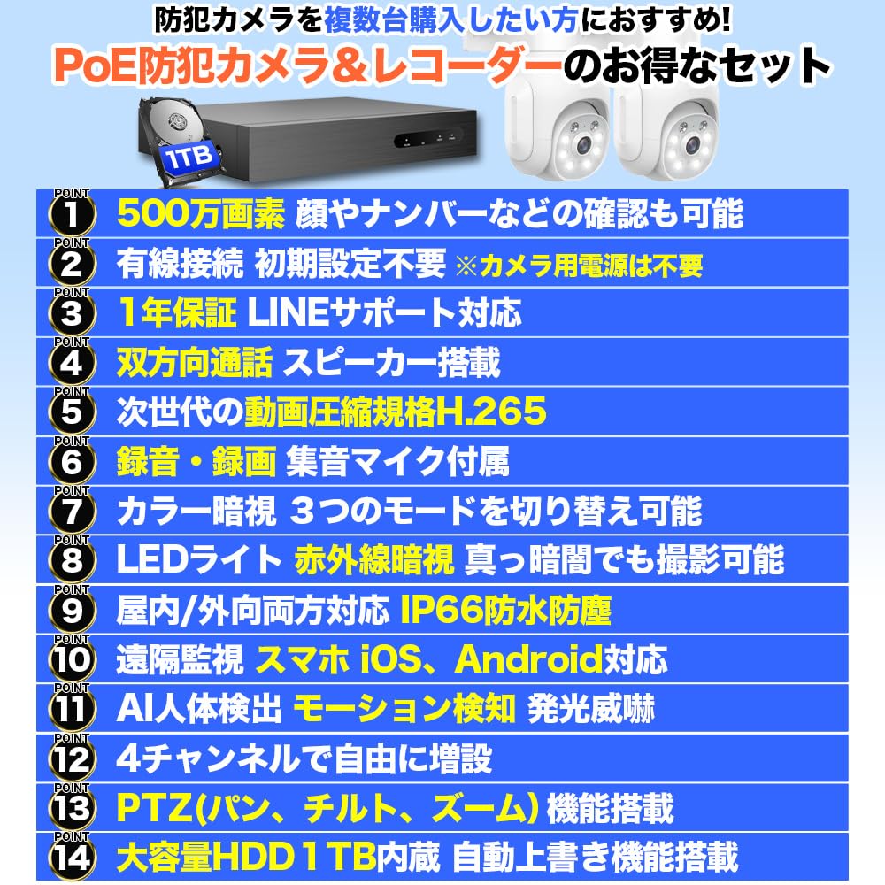 Amazon.co.jp: アキバガジェット 防犯カメラ poe給電 POE防犯カメラ